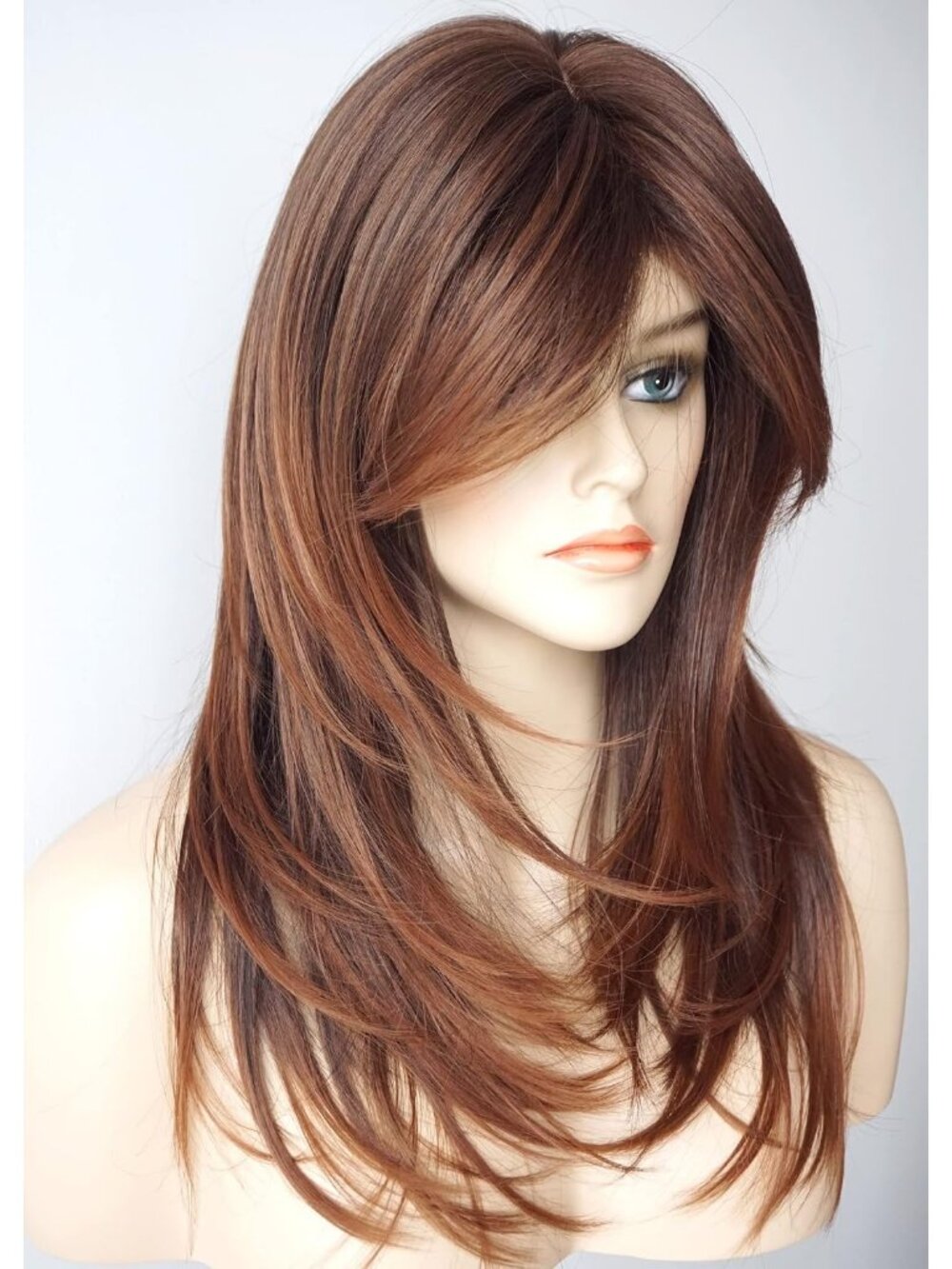 Women's Fashion Brown Cowerboy Long Layered Shoulder Synthetic Highlight Wigs